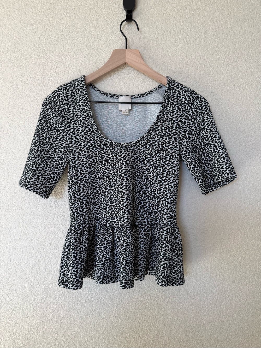 Anthropologie Maeve Black & Cream Leopard Print Knit Top